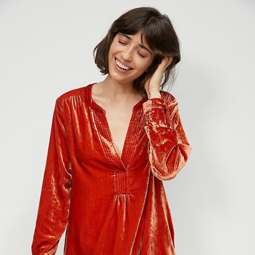 Anthropologie Velvet Orange Mini Melody Dress